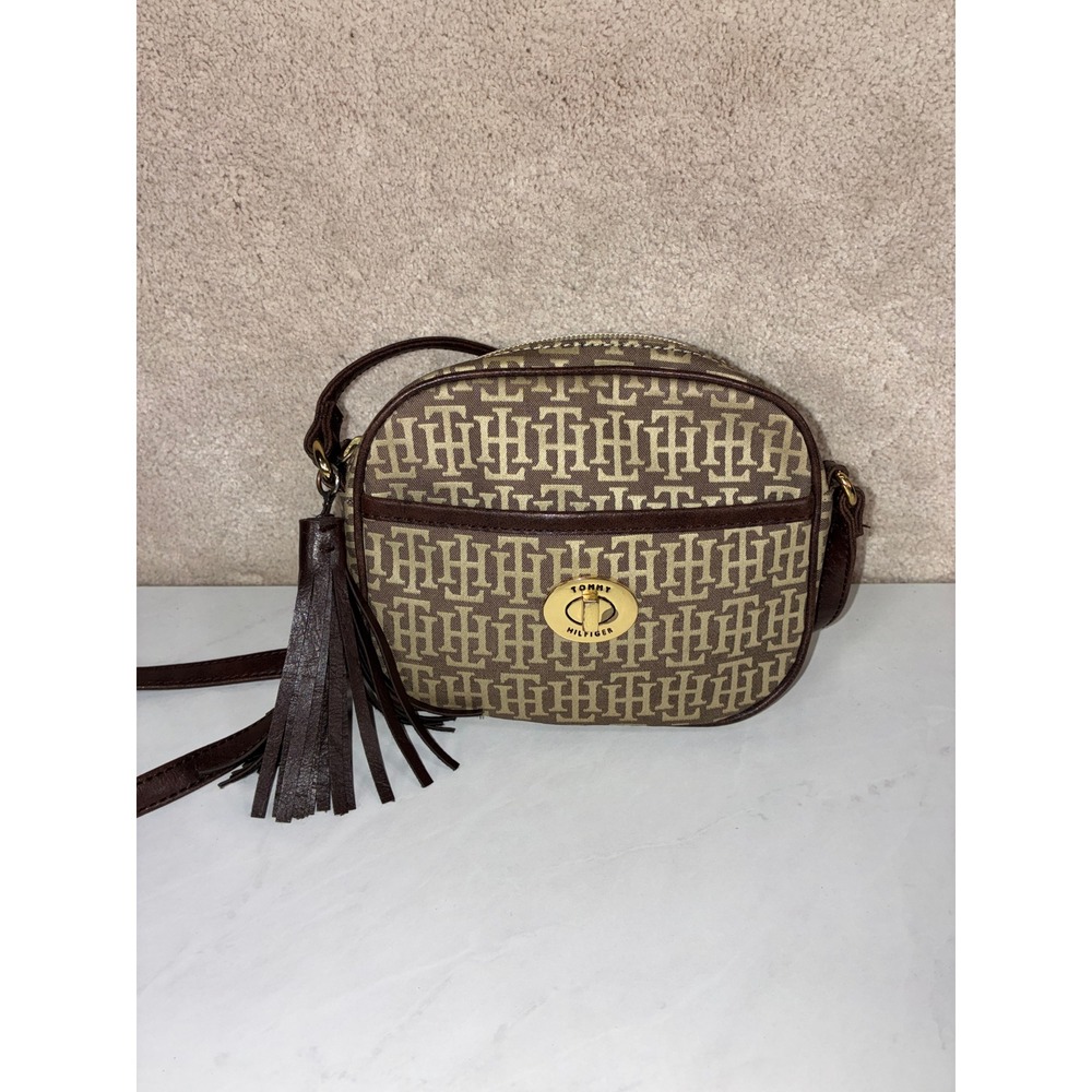 Tommy Hilfiger Brown Crossbody Bag‎ - Small - Monogram Tassel Turnlock Preppy